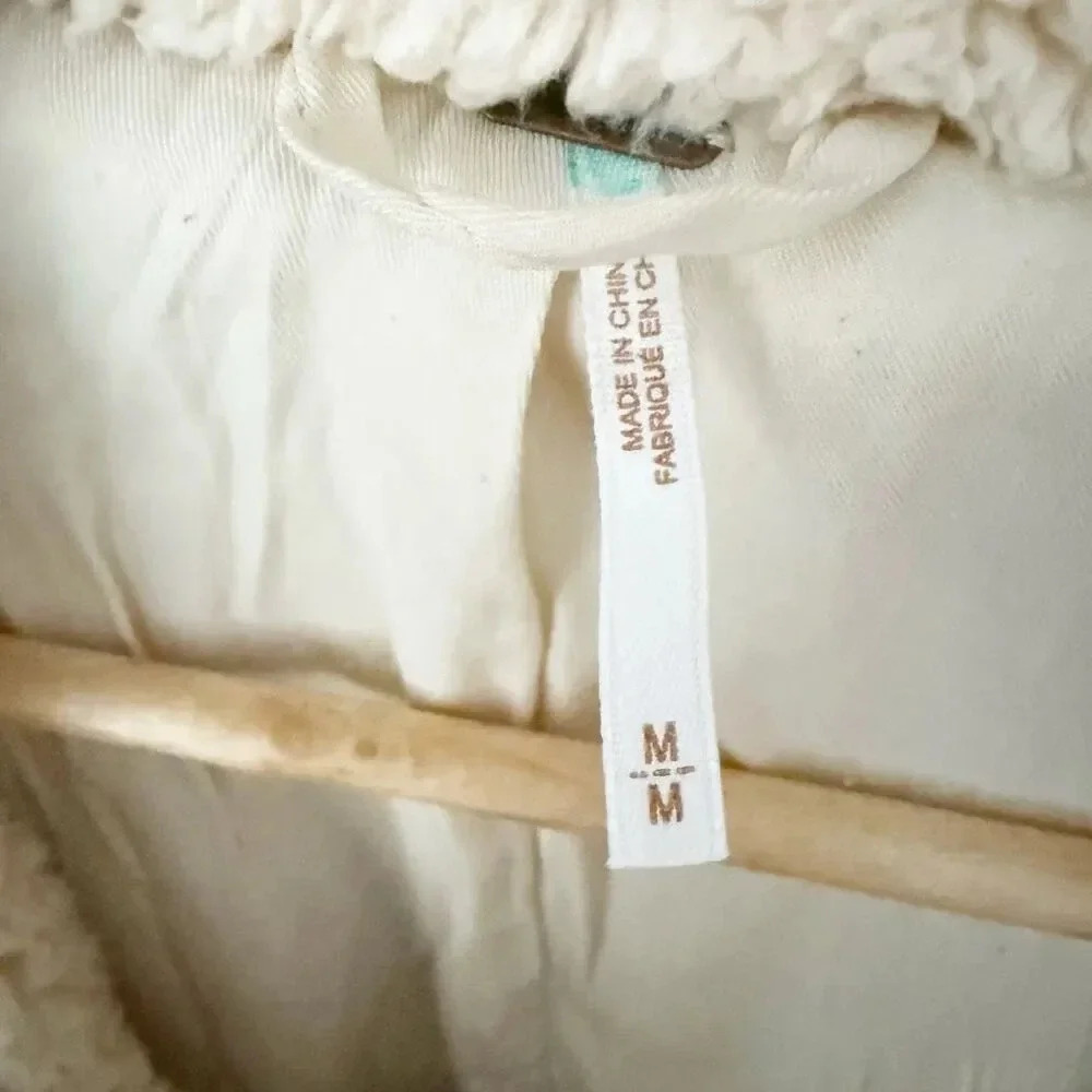 FREE PEOPLE | Teddy Double Breasted Pea Coat Sherpa  Ivory Oversized | Medium - Picture 7 of 10